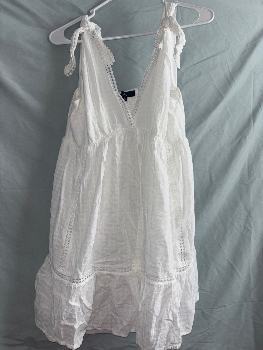 Lulu's White Tie-Shoulder Cotton Eyelet Mini Dress